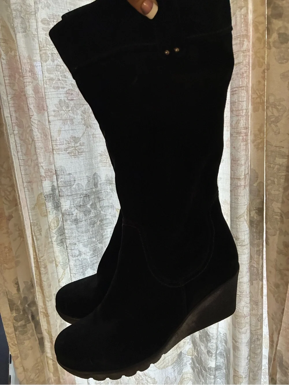 La CANADIENNE Black Suede Wedge Mid-Calf Boots